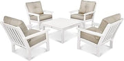 Polywood Vineyard 5-Piece Deep Seating Conversation Set in White/Cast Ash