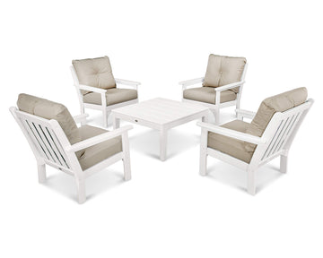 ® Vineyard 5-Piece Deep Seating Conversation Set in White/Cast Ash by Polywood – High Density Polyethylene, White / Cast Ash, Model PWS315-2-WH40428