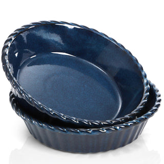 Peohud Ceramic Pie Dish Set, 10 Inch Deep Fluted, 54 Ounce, Blue