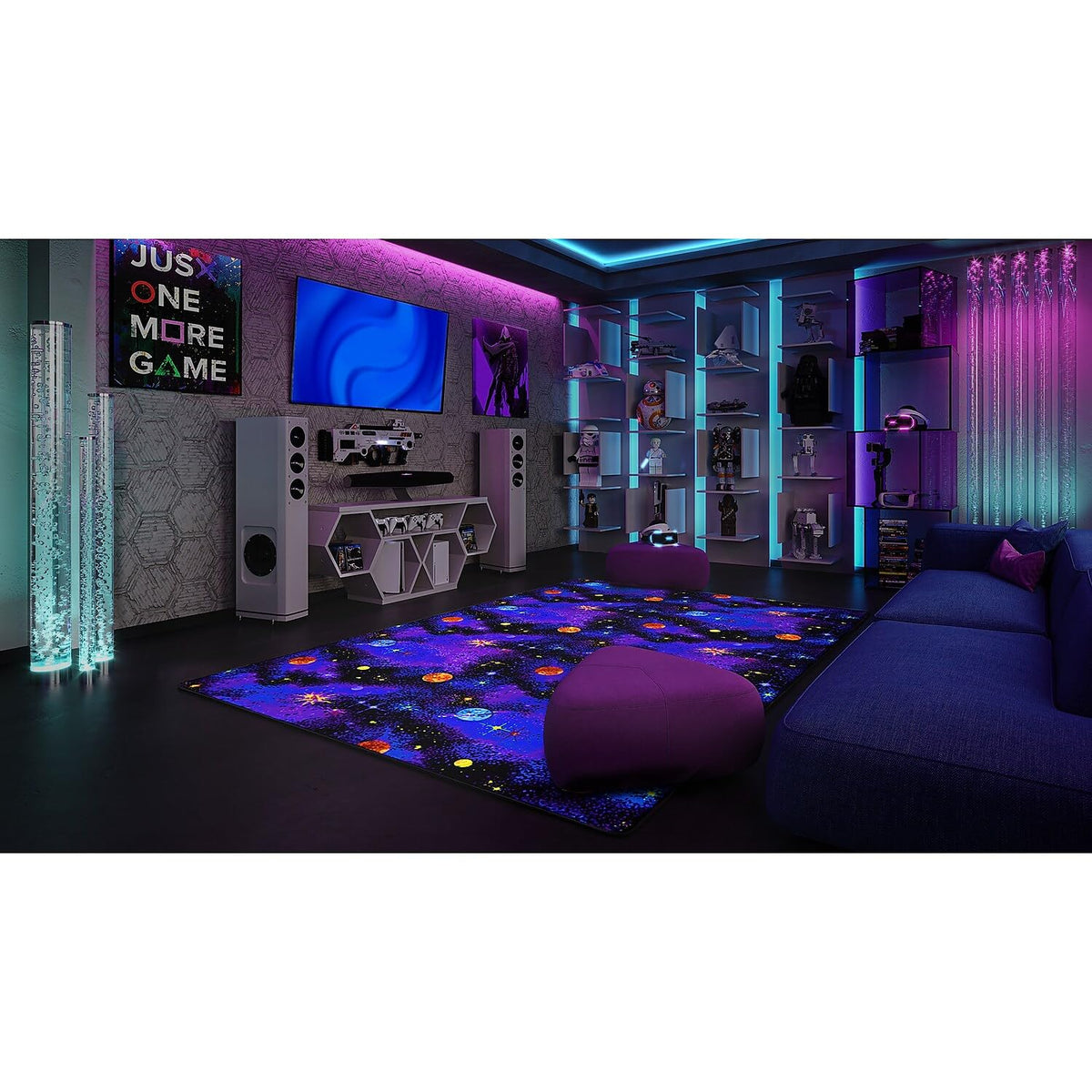 Fluorescent Space Explorer 4' x 6' Area Rug by Joy Carpets – 4' x 6' (Rectangular), Nylon, Fluorescent, Model 43N