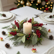 Suncalla Christmas Candle Ring Set, Pine Berry Design, 4 Pack