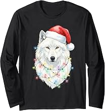 White Wolf Christmas Lights Festive Xmas Arctic Animal Long Sleeve T-Shirt