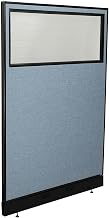48-1/4"W x 76"H Office Partition Panel with Partial Window & Pass-Thru Cable by Global Industrial – Steel, Blue, Model 694728WPBL