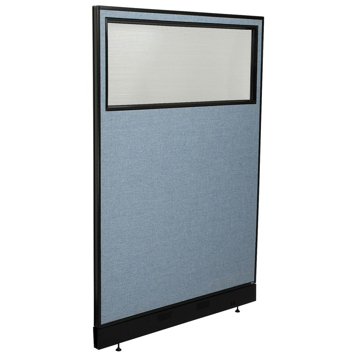 48-1/4"W x 76"H Office Partition Panel with Partial Window & Pass-Thru Cable by Global Industrial – Steel, Blue, Model 694728WPBL