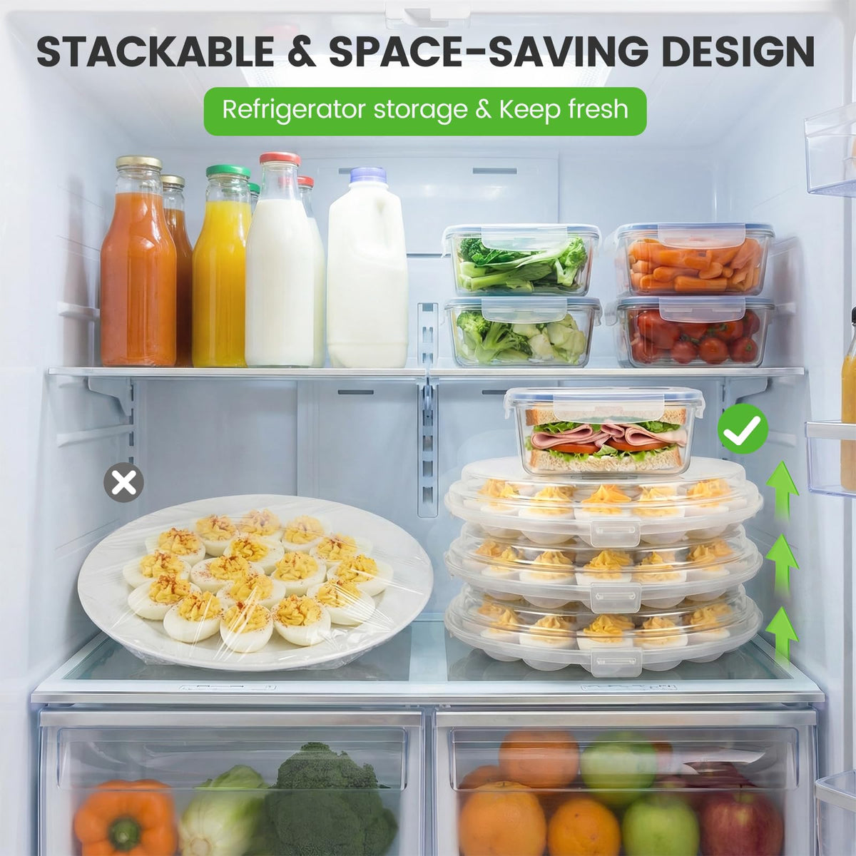 Haksen Egg Carrier Set, 3 Clear Trays with Lids, Holds 66 Deviled Eggs