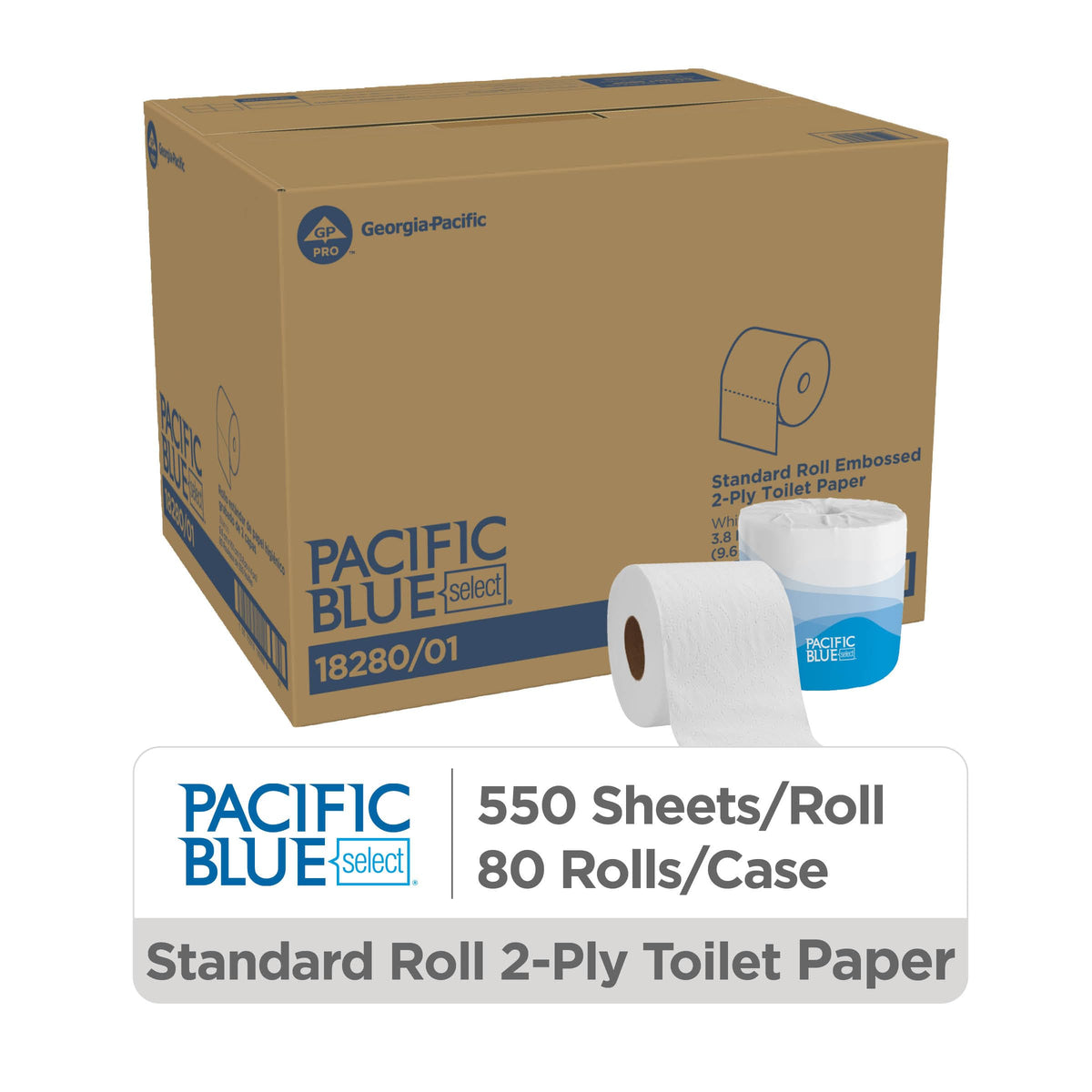 Blue Select 2-Ply Embossed Toilet Paper by Georgia-Pacific – 80 Count (Pack of 1), Paper, White, Pack of 80, Model 18280/01