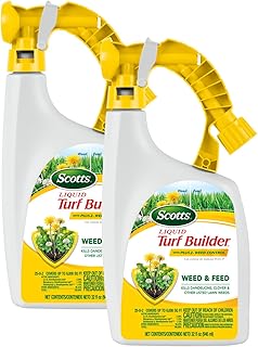 Scotts Liquid Turf Builder with Plus 2 Weed Control, 32 fl. oz. (2-Pack) | Liquid Weed Killer and Grass Fertilizer, Hose-End Applicator