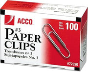 ACCO Brands ACCO Economy #3 Paper Clips, Small, Smooth Finish, 15/16 Inches Long, Silver, 1 Box of 100 Clips (72320)