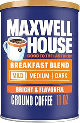 MAXWELL HOUSE Ground Coffee, Breakfast Blend Mild Roast, 11 oz Canister | Bright & Flavorful Mild Roast Coffee, Smooth & Delicious, Rich Aroma, Roasted in the USA Since 1892, Certified Kosher