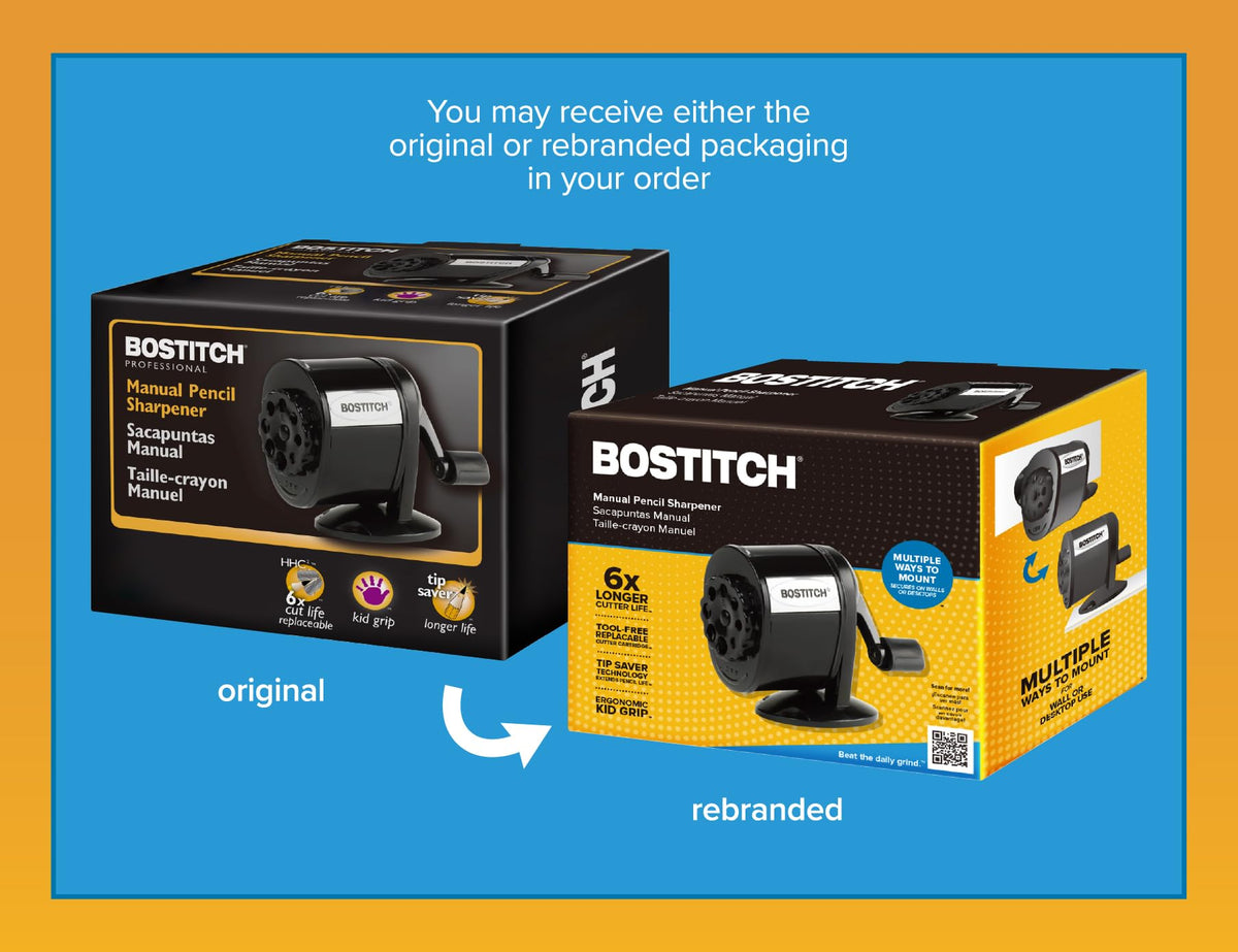 Bostitch 2.68"D x 5.5"W x 4.33"H / Black / Wall Mount Sharpener Pencil Sharpeners