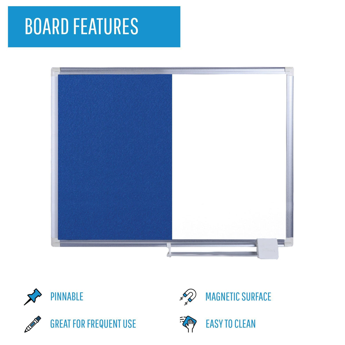 Combination Board by MasterVision – 72"W x 48"H, Dry Erase Board/Felt, White/Blue, Model XA2722830