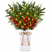 KIVIVO Christmas Centerpiece, Metal Pot with Norfolk Pine Stems, Red