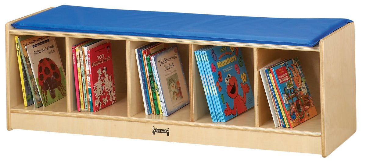 5 Section Bench Locker with Blue Cushion by Jonti-Craft – 16" H x 48" W x 15" D, Other, Blue, Model 9093JC