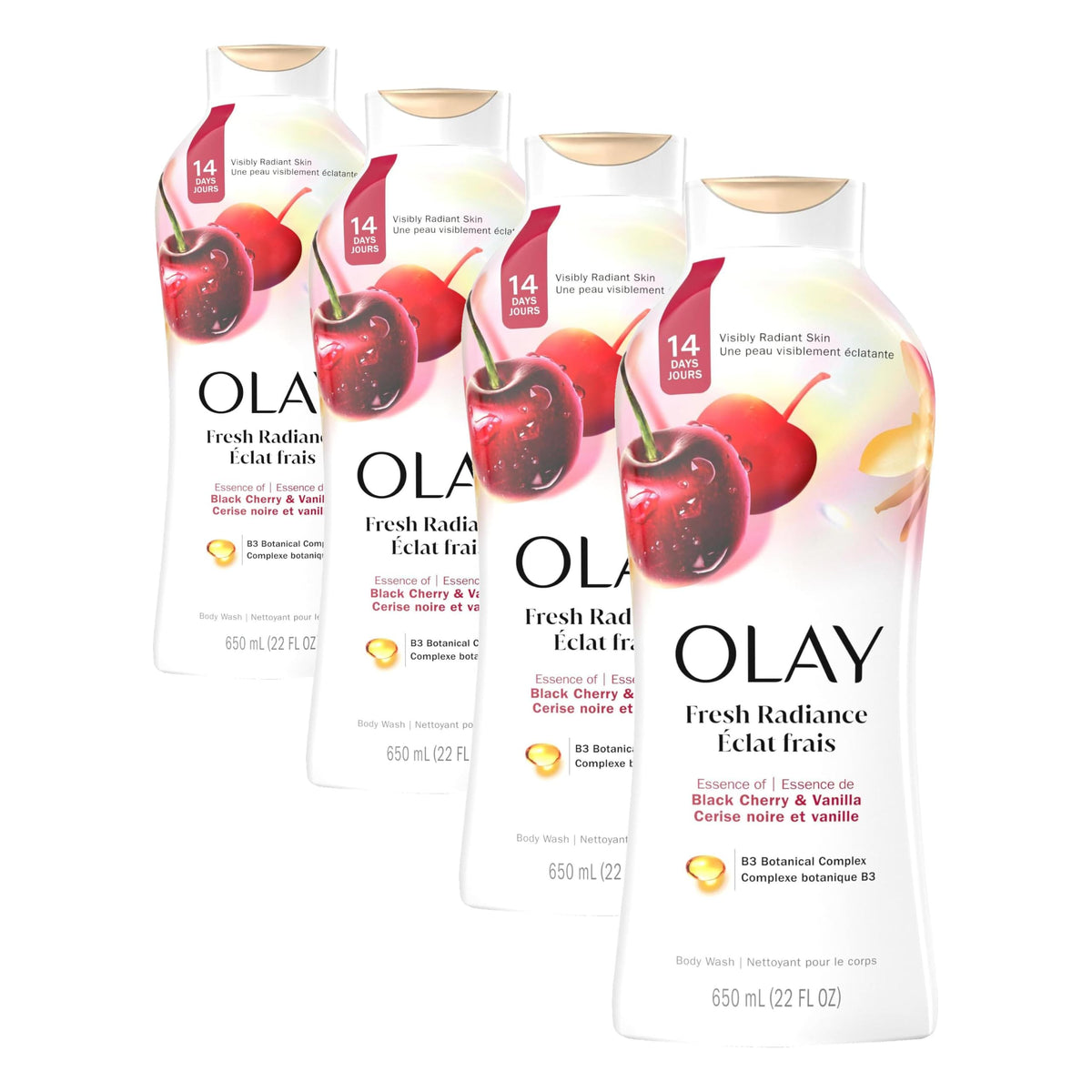 Olay Black Cherry and Vanilla / 22 Fl Oz (Pack of 4) / White Body Washes