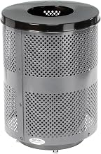 Global Industrial Outdoor Perforated Steel Trash Can, Flat Lid, Raised Base