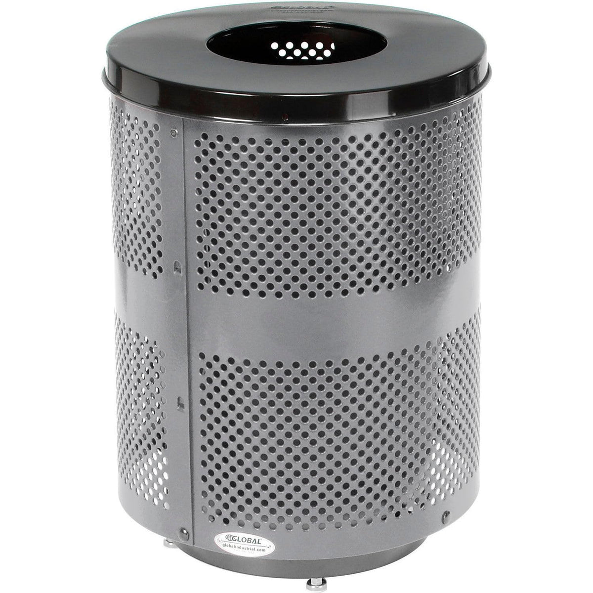 Outdoor Perforated Steel Trash Can by Global Industrial – Steel, Gray, Model 261925GYD
