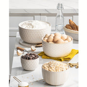 Mikigey Ceramic Nesting Bowls, Embossed Set of 4, Off-White