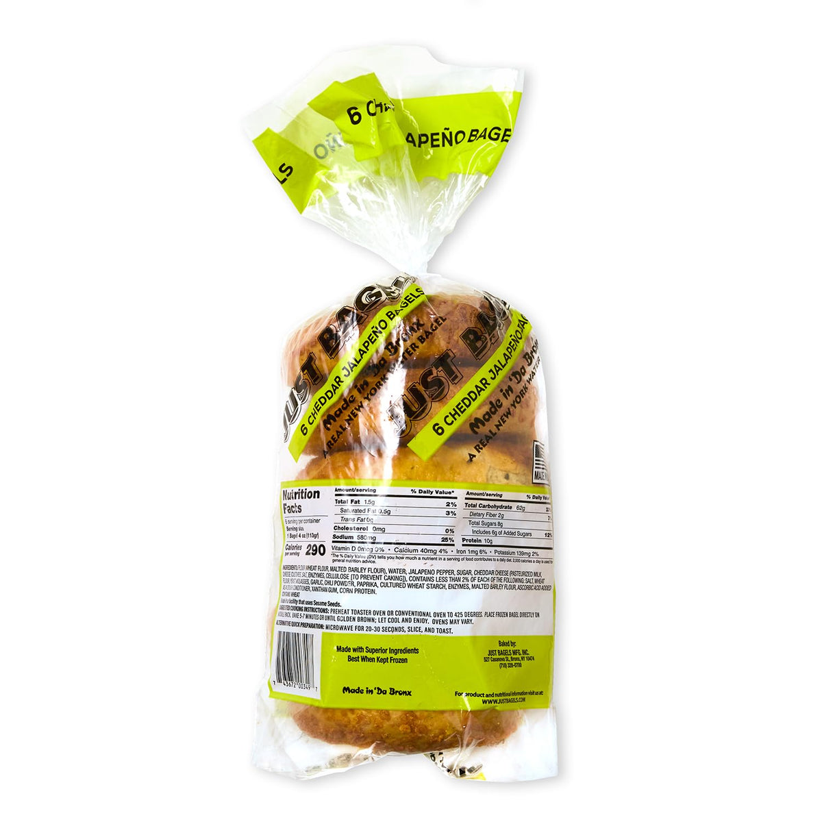 Cheddar Jalapeno Bagels - 8 Packs Of 6 Bagels Per Pack - 48 Total Non-GMO by Just Bagels – 8 Count