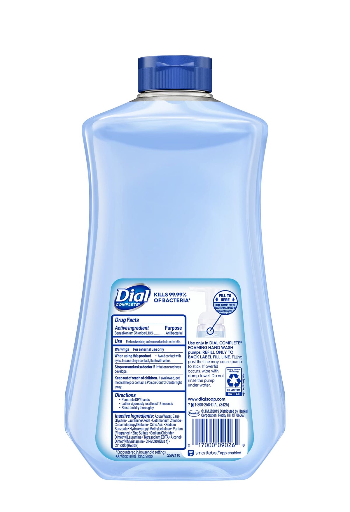 Complete Antibacterial Foaming Hand Soap Refill by Dial – 32 Fl Oz (Pack of 1), Bamboo, Blue, Model 09027