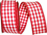 Reliant Ribbon Gingham Check Wired Edge Ribbon, 1-3/8 Inch X 10 Yards, Medium Red