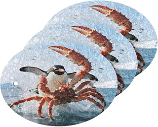 Penguin Riding Crab Splash Artwork Dish Scrub Sponges Kitchen Non Scratch Reusable Compressed Cellulose Sponge Hanging for Household Cleaning Washing Dishes Pots and Pans 3 Pack