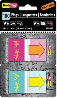 Redi-Tag Pop-Up Fab Page Flags w/Dispenser, inchSign Me! inch, Red/Orange, Teal/Yellow, 100/Pack