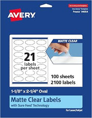 Avery Matte Clear Oval Labels, Sure Feed® Technology, 1-1/8" x 2-1/4", 2,100 Matte Clear Labels, Print-to-The-Edge, Laser/Inkjet Printable