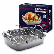 Circulon Nonstick Roasting Pan With Rack, 17 x 13 Inch Steel, Gray
