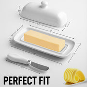 Zulay Kitchen Porcelain Butter Dish with Lid and Knife, White
