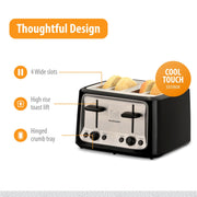 4-Slice Toaster - Black with Stainless Steel - Multi-Function Toaster with Adjustable Browning Controls - For Sandwich Toasting by Toastmaster – 4-Slice, Plastic, Model TM-46TS