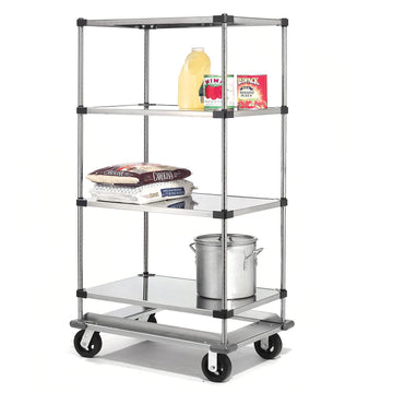 Stainless Steel Shelf Truck with Dolly Base by Nexel – 49"L x 24"W x 81"H, 12-Gauge Steel, Grey, Model 242009