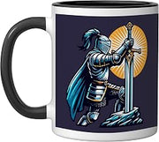 Medieval Knight Rock Sword Excalibur Ceramic Mug, Black/White, 11oz