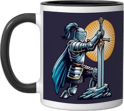 Medieval Knight Rock Sword Excalibur Ceramic Mug, Black/White, 11oz