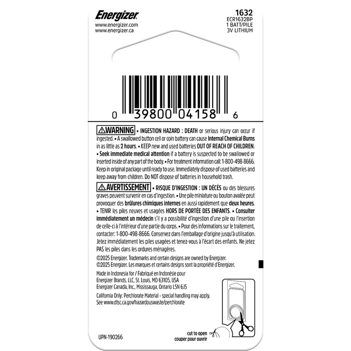 1632 Lithium Coin Battery by Energizer – Standard, Multicolor, Model ECR1632BP