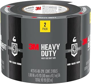 3M Black Duct Tape, 1.88 in x 45 yd, 2 Rolls, Heavy Duty, 2145-BK-2PK | Temporary Solutions for Sealing, Holding, and Reinforcing, Tear by Hand Vertically and Horizontally, Staple for Every Toolbox