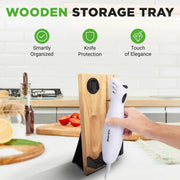 NutriChef Electric Carving Knife Set, Stainless Steel Blades, White with Wood Stand