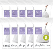 simplehuman Code G 200 Count Custom Fit Liners, Drawstring Kitchen Trash Bags, One-by-One Mess-Free Dispense, Extra Thick & Double Seamed, 50% PCR Plastic, 30 Liter / 8 Gallon, White
