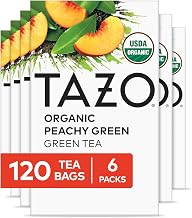 TAZO Peachy Green Tea Bags, 120 Total Bags (20ct - Pack of 6) | Feature Organic Green Tea Blend with Sweet Peach Flavor and Cool Spearmint. Caffeinated, Non-GMO and Kosher Certified