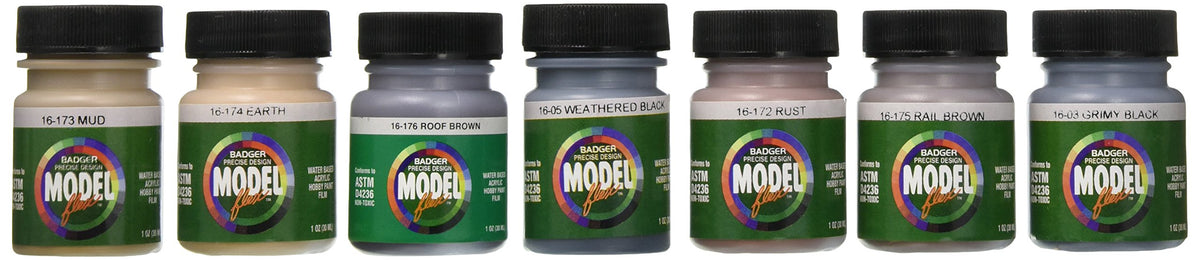 Model Flex Airbrush Weathering Colors Paint by Badger – 2.29 Fl Oz (Pack of 7), White, Pack of 7, Model 1706