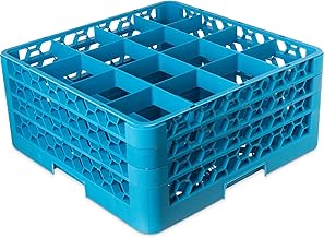 Opticlean Glass Rack 16 Compartments with 3 Extenders for Kitchens and Restaurants by Carlisle FoodService Products – 8.72", Polypropylene, Carlisle Blue, Model RG16-314