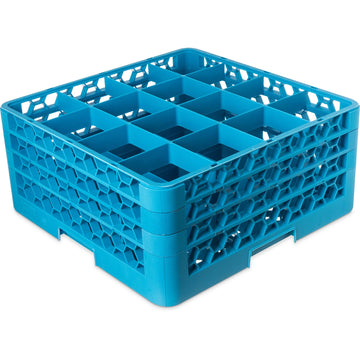 Opticlean Glass Rack 16 Compartments with 3 Extenders for Kitchens and Restaurants by Carlisle FoodService Products – 8.72", Polypropylene, Carlisle Blue, Model RG16-314