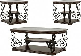 Furnifact Dark Merlot 3-Piece Glass Top Coffee and End Table Set, Rectangular Design, Traditional Style, Durable Construction, Includes 1 Coffee Table and 2 End Tables