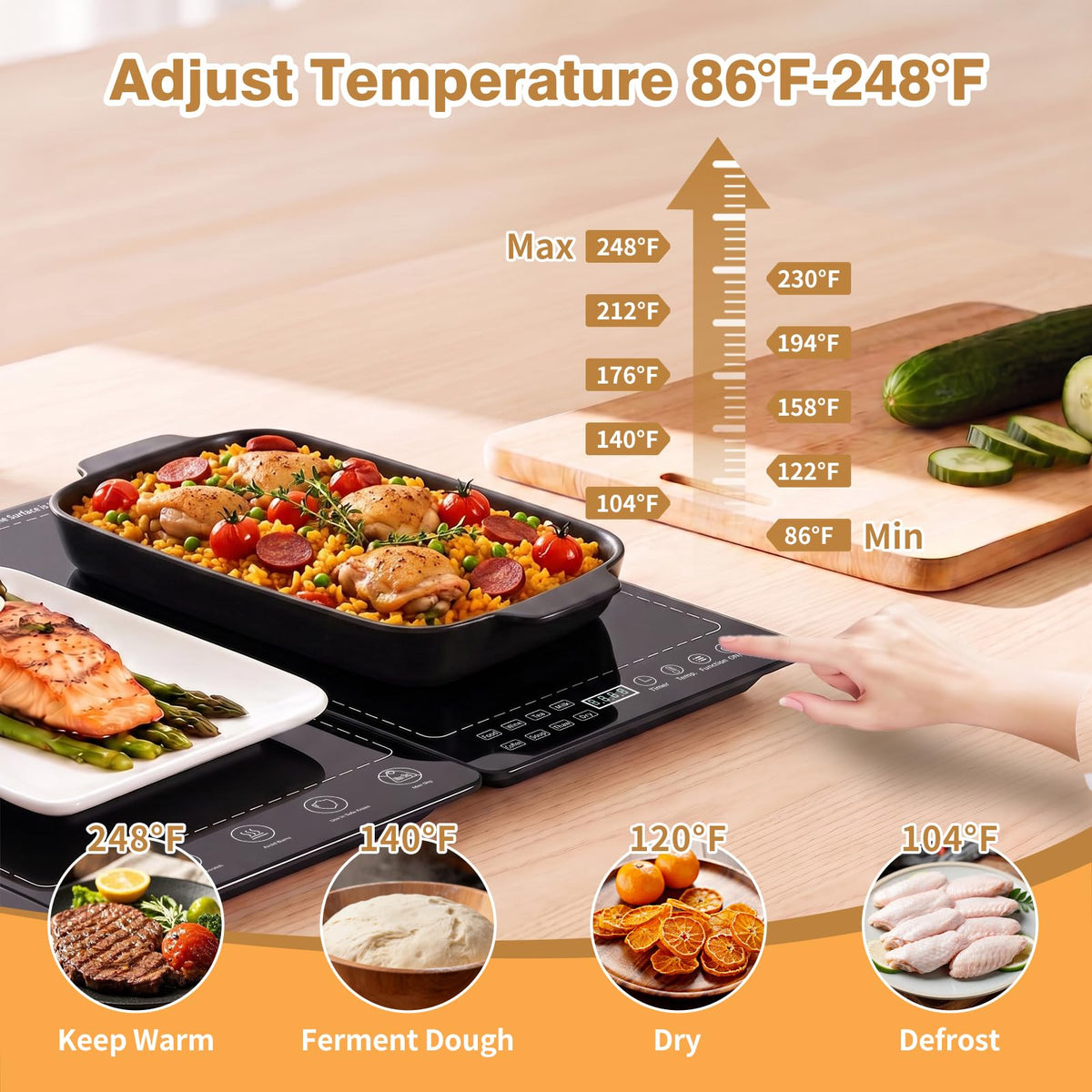 KAZRBEP Modular Warming Tray, 5 Panel Expandable, Black Tempered Glass