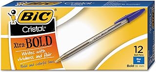 BIC MSB11BE Cristal Xtra Bold Ballpoint Stick Pen, Blue Ink, 1.6mm, Bold, Dozen