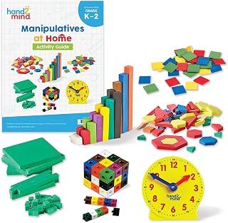 hand2mind 93538 Take Home Math Manipulatives Kit for Kids Grade K-2, with Snap Cubes, Base Ten Blocks, Cuisenaire Rods, Pattern Blocks, Color Tiles and Learning Clock, Homeschool Supplies (292 Pieces)