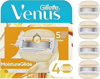 Venus MoistureGlide Women's Razor Blades, With Built-in Shave Gel Bars, 4 Razor Blade Refills
