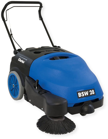 Clarke BSW 28 Commercial Battery Sweeper 28 Inch by Clarke International – 39"L x 31"W x 24"H, Roto-mold, Blue, Model 9084705010
