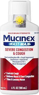 Mucinex Fast-Max Severe Congestion & Cough Medicine,Maximum Strength Symptom Relief,Over-The-Counter Medication,Cold Medicine,Cough Suppressant,Expectorant,Nasal Decongestant,6 FL OZ (Pack of 6)