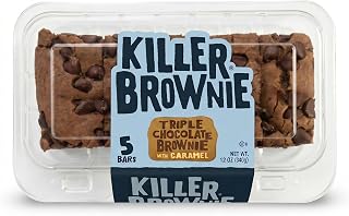 Killer Brownie Triple Chocolate Brownie Bars, 12 oz Tray (5 Count) - Chocolate Chip Brownies with Caramel & Extra Chocolate Chips