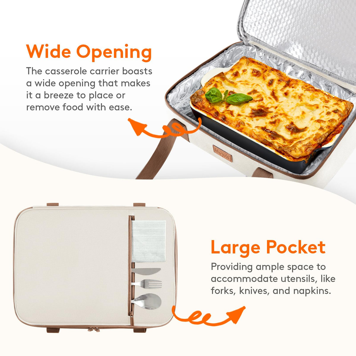 Lifewit Expandable Insulated Casserole Carrier, Double Decker, Cream